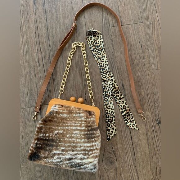 Handmade Genuine Shearling Wooden Frame Clutch/Shoulder Bag/Crossbody - Picture 4 of 15